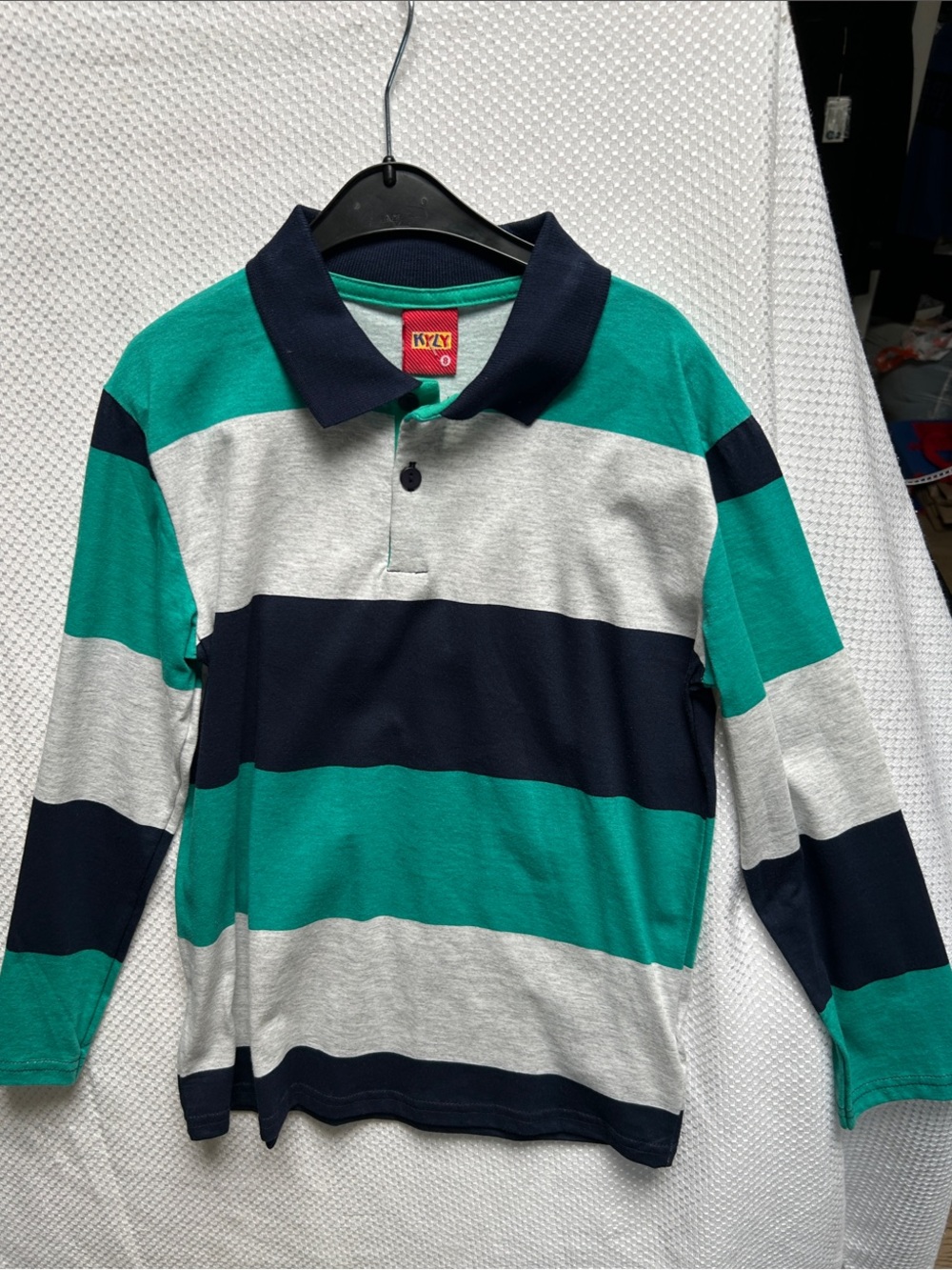 Kids Long-Sleeve Lightweight Cotton Rugby Polo Shirt Green, Navy & Gray. 8. NWT